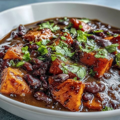 Hearty Sweet Potato and Black Bean Soup served with lime wedges and a side of crusty bread.