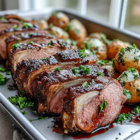 Roast Lamb with Green Olive Potatoes