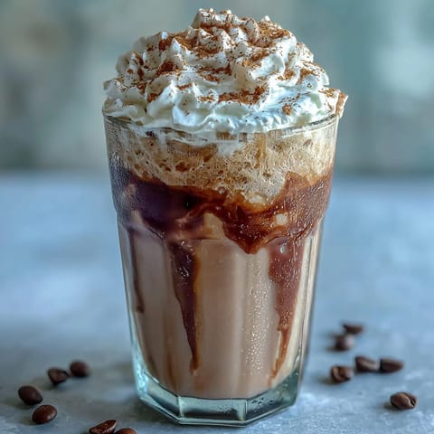 Vanilla Bean Frappuccino Protein Shake with creamy vanilla and whipped cream topping, served in a tall glass with a sprinkle of cinnamon.