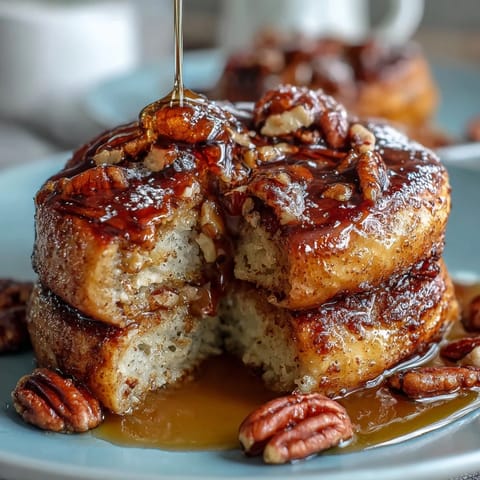 Fluffy pancake casserole baked golden, drizzled with maple syrup, and ready for a cozy breakfast table.