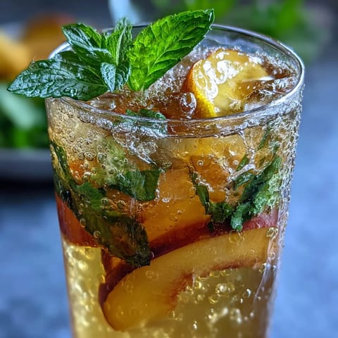Iced Peach Green Tea Lemonade copycat, a tall glass brimming with sweet, tart, refreshing sips.