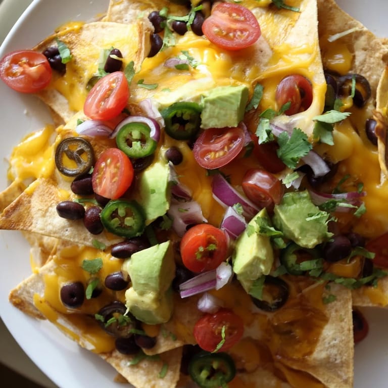 Warm, cheesy nachos with black beans, fresh cilantro, and a dollop of sour cream – enjoy this appetizer.