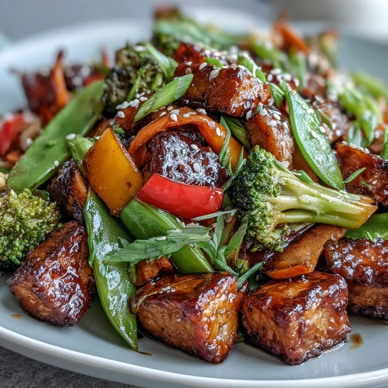 Healthy vegan stir-fry with snap peas and broccoli, served hot over steamed rice.