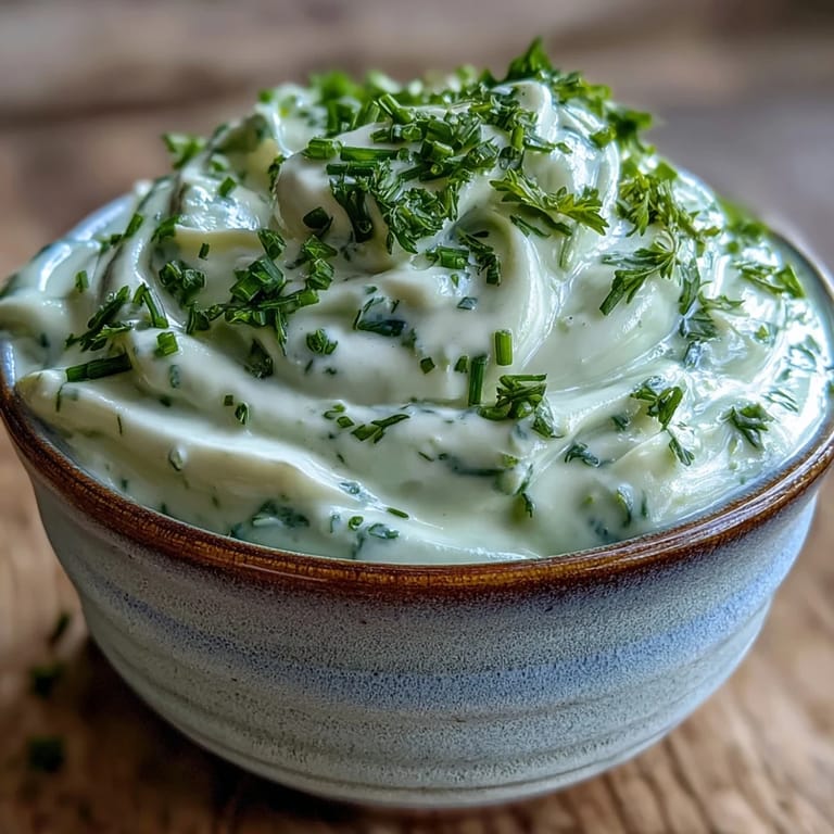 Creamy Celery and Herb Soup topped with fresh parsley and chives, paired with crusty bread on the side.