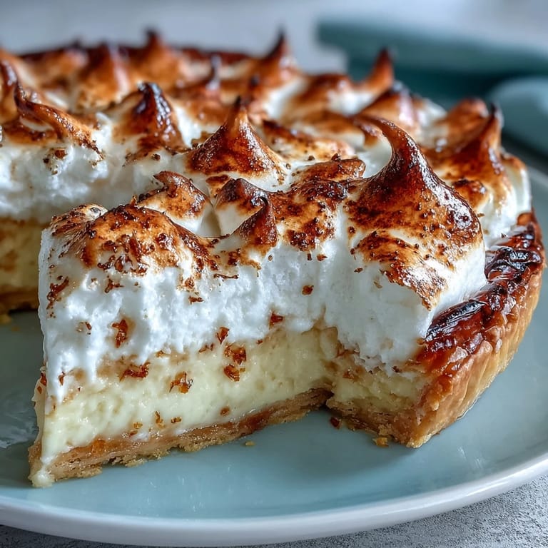 Classic Lemon Meringue Pie recipe served on a rustic wooden table, topped with toasted meringue and vibrant lemon zest garnish.