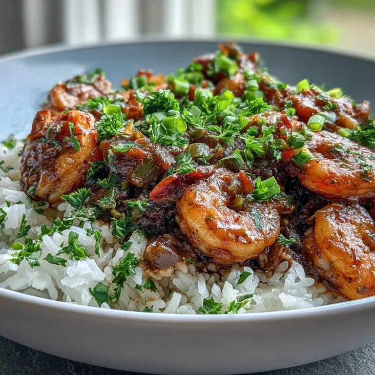 A spoon serves Classic New Orleans Étouffée from a Dutch oven, highlighting the savory sauce with Cajun spices and fresh herbs.