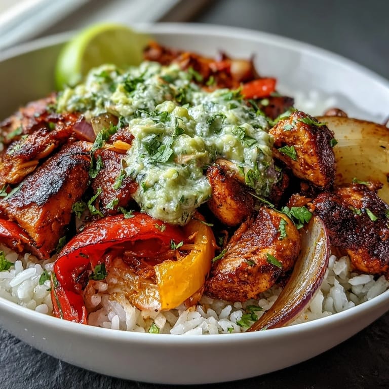 Assembled Sheet Pan Chicken Tinga Bowl featuring roasted chicken, vibrant veggies, and zesty avocado salsa for a weeknight meal.