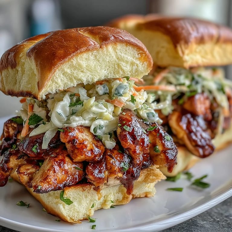 2. Tender shredded BBQ chicken on toasted slider buns, topped with crisp coleslaw—ideal for backyard celebrations.  