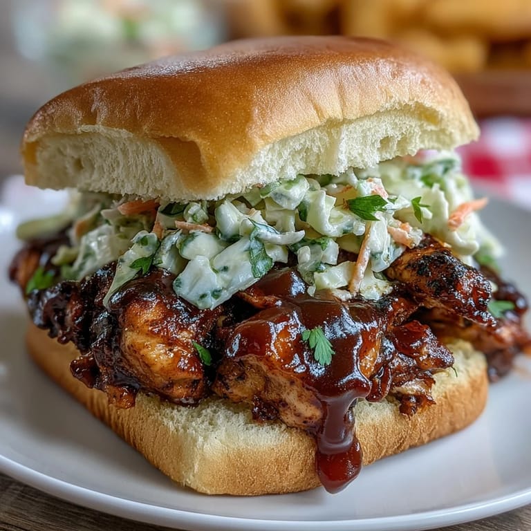 3. Mouthwatering BBQ chicken sliders with creamy coleslaw, served on warm buns for a classic American cookout.