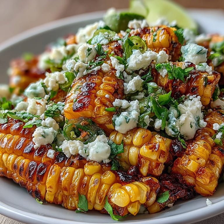 Creamy, tangy Mexican Street Corn Salad featuring smoky charred corn, diced red bell pepper, and crumbled Cotija cheese for a perfect summer side dish.