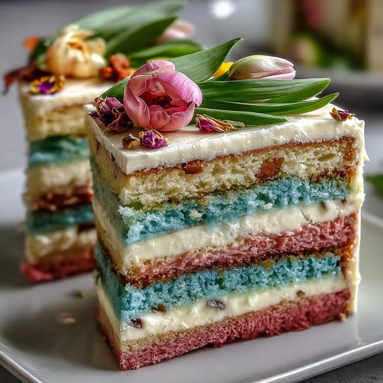 Elegant spring cake featuring gradient pastel layers and edible flowers, a stunning dessert for any festive gathering.