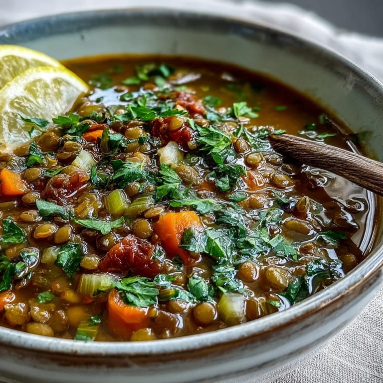 Close-up of simmering Mung Bean Soup with tender vegetables and cumin seeds in a rustic pot.