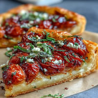 Warm rustic Roasted Cherry Tomato and Feta Galette with bubbling cheese.